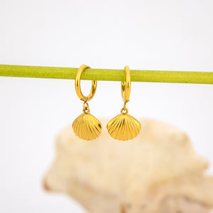 READY TO SHIP Shell Hoop Earrings - Gold Plated FJD$