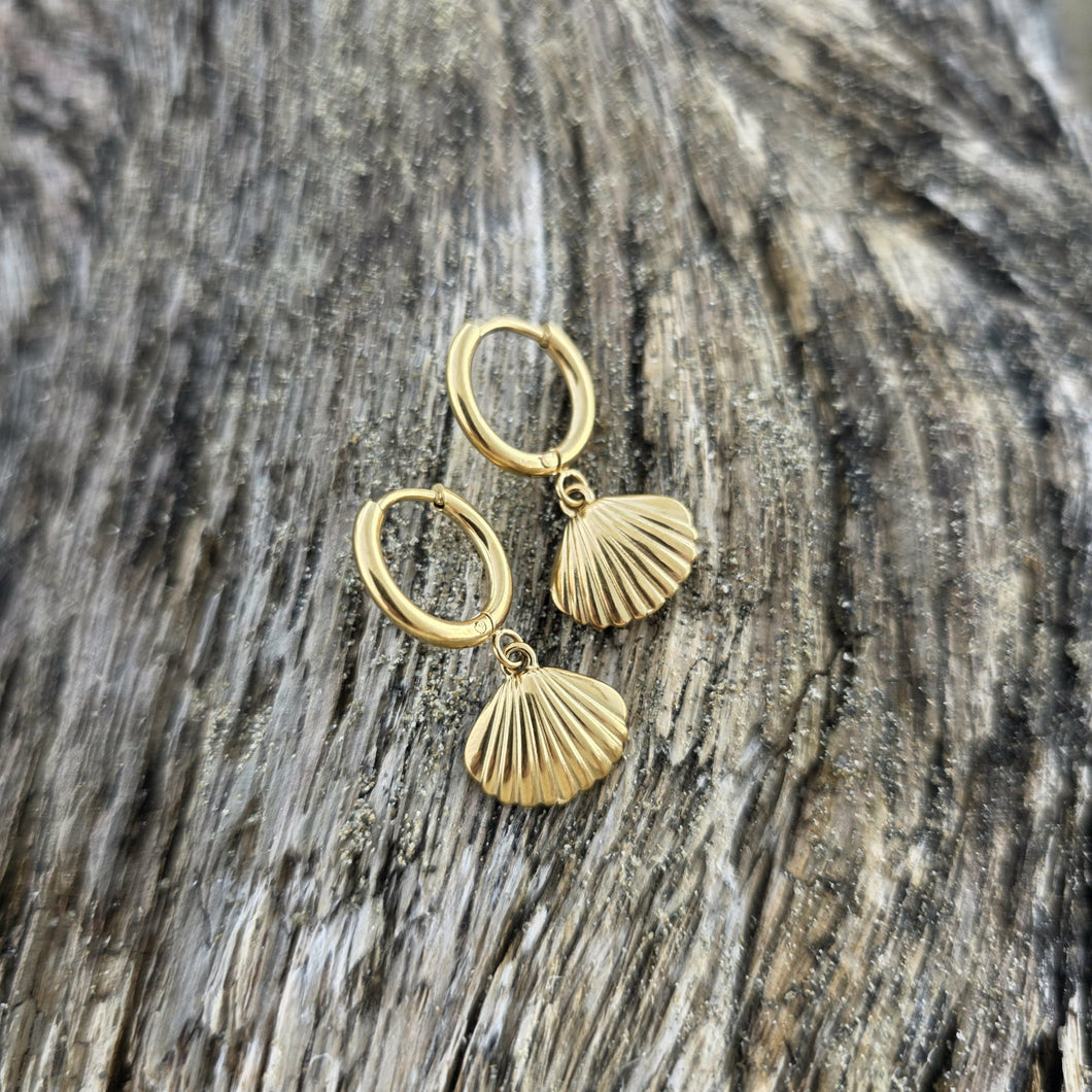 READY TO SHIP Shell Hoop Earrings - Gold Plated FJD$