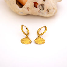 Load image into Gallery viewer, READY TO SHIP Shell Hoop Earrings - Gold Plated FJD$
