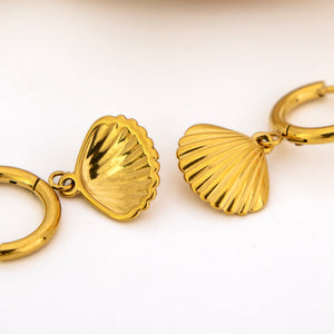 READY TO SHIP Shell Hoop Earrings - Gold Plated FJD$