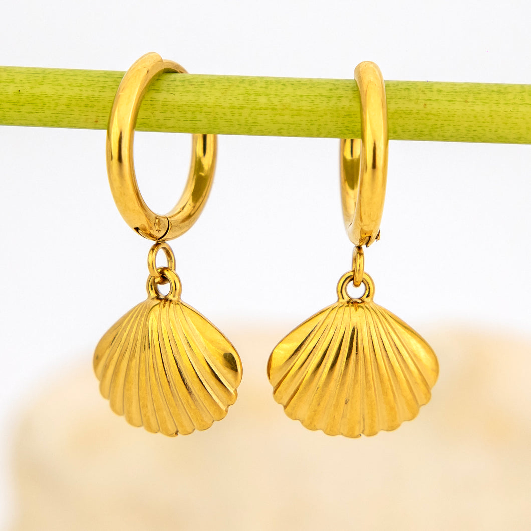 READY TO SHIP Shell Hoop Earrings - Gold Plated FJD$