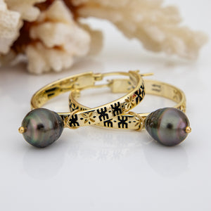 READY TO SHIP Tapa Hoop Earrings with Saltwater Pearls in 18k Gold Vermeil - FJD$