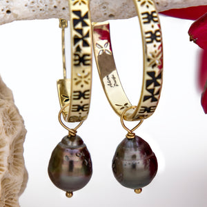 CONTACT US TO RECREATE THIS SOLD OUT STYLE Tapa Hoop Earrings with Saltwater Pearls in 18k Gold Vermeil - FJD$