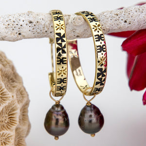 READY TO SHIP Tapa Hoop Earrings with Saltwater Pearls in 18k Gold Vermeil - FJD$