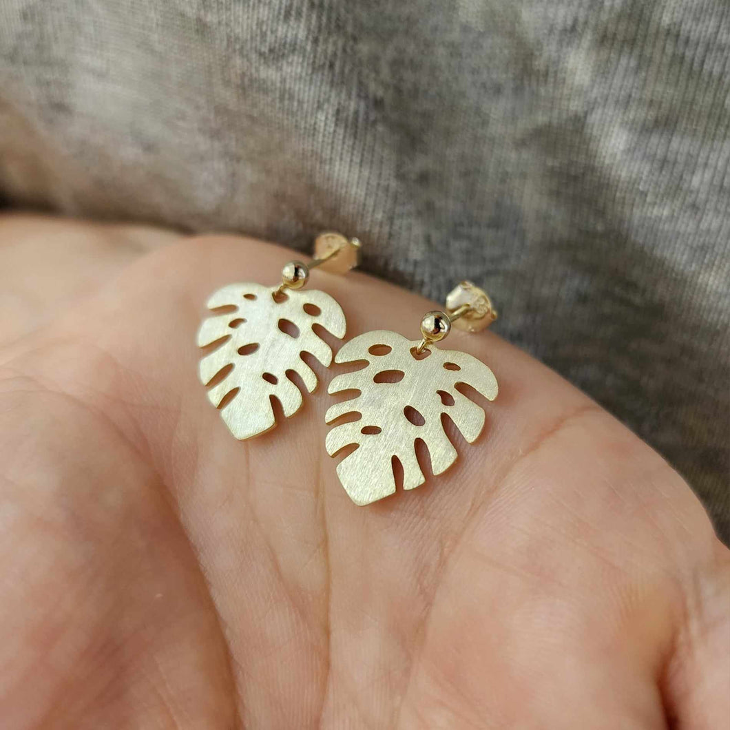 READY TO SHIP Monstera Stud Earrings - 18k Gold Vermeil FJD$