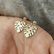 READY TO SHIP Monstera Stud Earrings - 18k Gold Vermeil FJD$