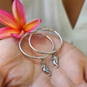 READY TO SHIP Hoop Earrings with Seahorse Charms - 925 Sterling Silver FJD$