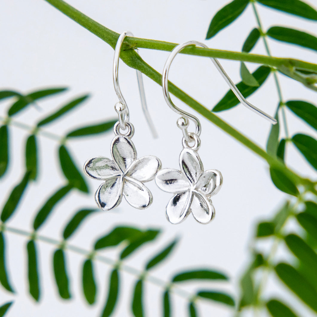 READY TO SHIP Frangipani Charm Drop Earrings - 925 Sterling Silver FJD$