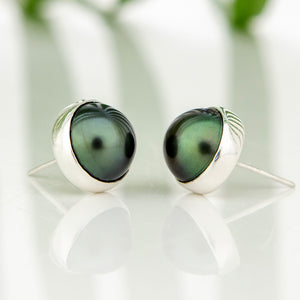 READY TO SHIP Civa Fiji Bezel Set Pearl Stud Earrings - 925 Sterling Silver FJD$