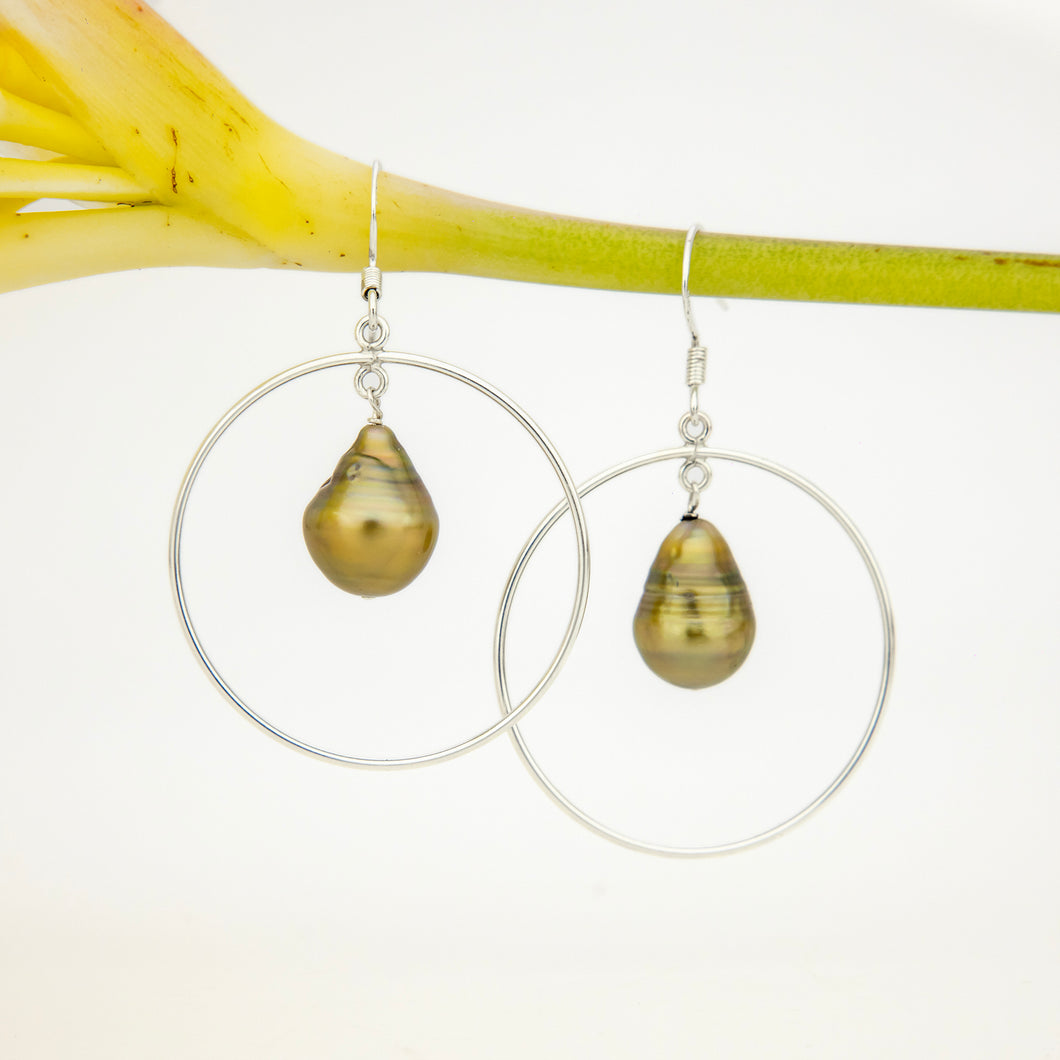 READY TO SHIP Civa Fiji Saltwater Pearl Hoop Earrings - 925 Sterling Silver FJD$