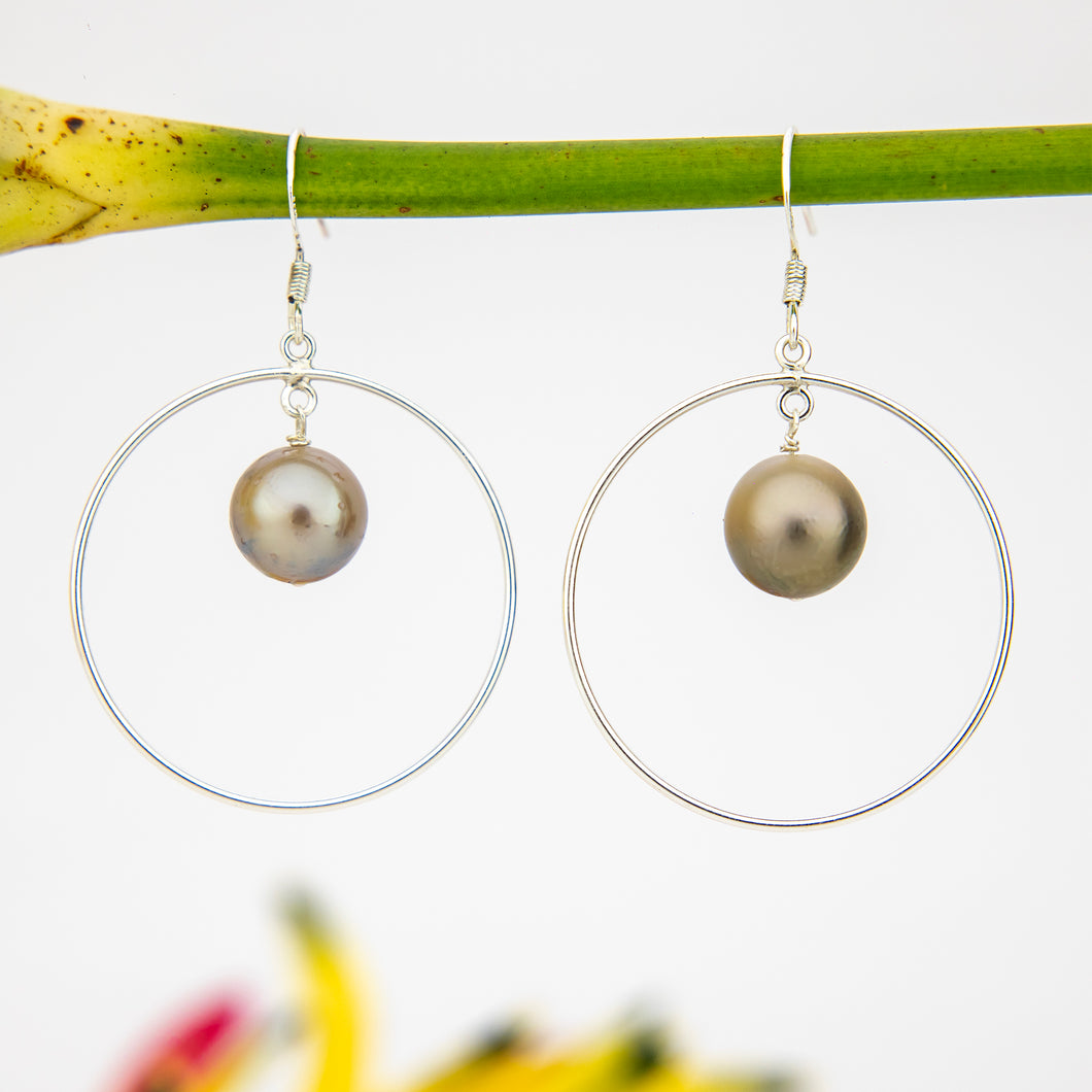 READY TO SHIP Civa Fiji Saltwater Pearl Hoop Earrings - 925 Sterling Silver FJD$