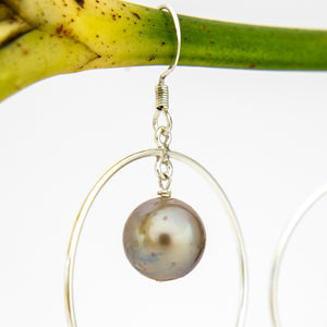 READY TO SHIP Civa Fiji Saltwater Pearl Hoop Earrings - 925 Sterling Silver FJD$