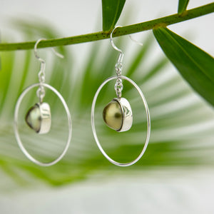 READY TO SHIP Bezel Set Pearl Hoop Earrings - 925 Sterling Silver FJD$