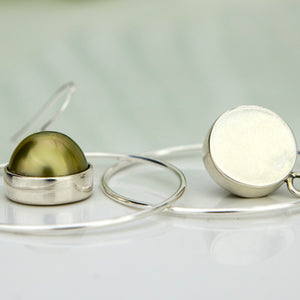 READY TO SHIP Bezel Set Pearl Hoop Earrings - 925 Sterling Silver FJD$