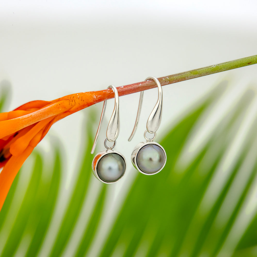 READY TO SHIP Bezel Set Pearl Earrings - 925 Sterling Silver FJD$
