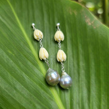 Load image into Gallery viewer, READY TO SHIP Civa Fiji Pearl Stud Earrings with Pikake Flowers - 925 Sterling Silver FJD$
