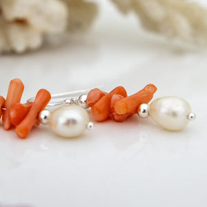 READY TO SHIP Freshwater Pearl & Coral Earrings - 925 Sterling Silver FJD$
