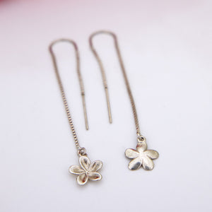 READY TO SHIP Frangipani Charm Threader Earrings - 925 Sterling Silver FJD$