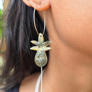 READY TO SHIP Mother of Pearl Pineapple Hoop Earrings - 925 Sterling Silver FJD$