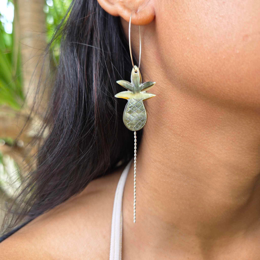 READY TO SHIP Mother of Pearl Pineapple Hoop Earrings - 925 Sterling Silver FJD$