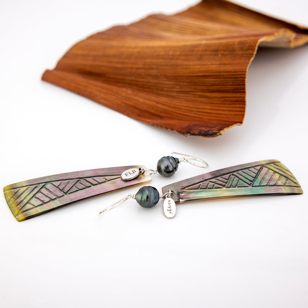 READY TO SHIP Mother of Pearl & Civa Fiji Pearl Earrings - 925 Sterling Silver FJD$
