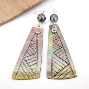 READY TO SHIP Mother of Pearl & Civa Fiji Pearl Earrings - 925 Sterling Silver FJD$