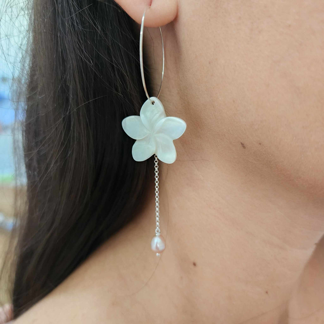 READY TO SHIP Mother of Pearl Drop Earrings with Freshwater Pearls in 925 Sterling Silver - FJD$