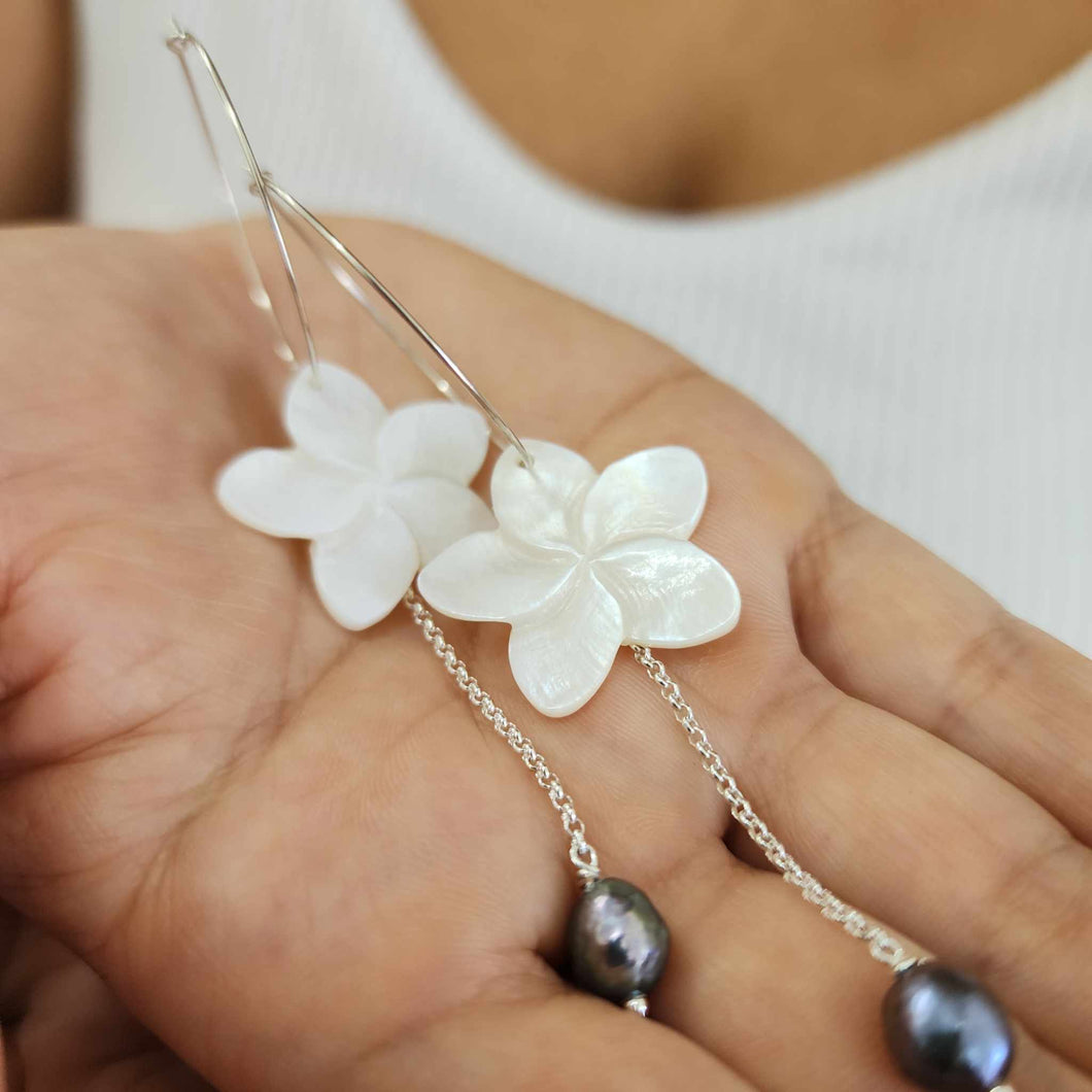 READY TO SHIP Mother of Pearl Drop Earrings with Freshwater Pearls in 925 Sterling Silver - FJD$