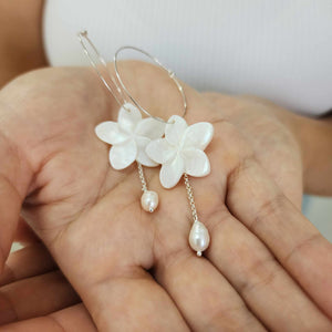 READY TO SHIP Mother of Pearl Drop Earrings with Freshwater Pearls in 925 Sterling Silver - FJD$