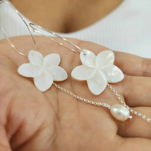 CONTACT US TO RECREATE THIS SOLD OUT STYLE Mother of Pearl Drop Earrings with Freshwater Pearls in 925 Sterling Silver - FJD$