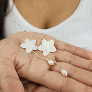 CONTACT US TO RECREATE THIS SOLD OUT STYLE Mother of Pearl Drop Earrings with Freshwater Pearls in 925 Sterling Silver - FJD$