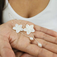 READY TO SHIP Mother of Pearl Drop Earrings with Freshwater Pearls in 925 Sterling Silver - FJD$