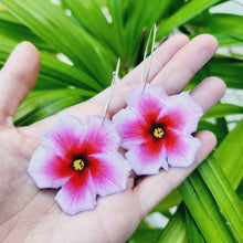 Load image into Gallery viewer, READY TO SHIP Hibiscus Flower Hoop Resin Earrings - 925 Sterling Silver FJD$
