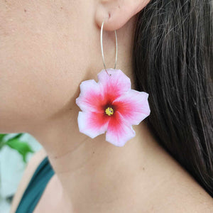 READY TO SHIP Hibiscus Flower Hoop Resin Earrings - 925 Sterling Silver FJD$