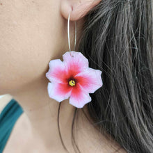 Load image into Gallery viewer, READY TO SHIP Hibiscus Flower Hoop Resin Earrings - 925 Sterling Silver FJD$
