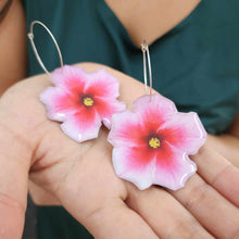 Load image into Gallery viewer, READY TO SHIP Hibiscus Flower Hoop Resin Earrings - 925 Sterling Silver FJD$
