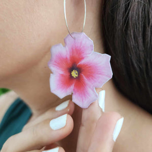 READY TO SHIP Hibiscus Flower Hoop Resin Earrings - 925 Sterling Silver FJD$