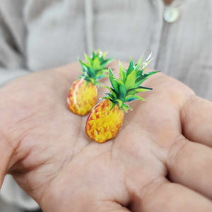 READY TO SHIP Large Pineapple Resin Earrings - 925 Sterling Silver FJD$