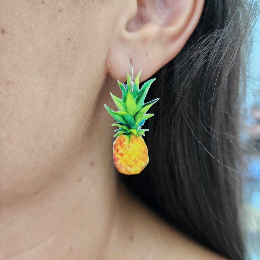 READY TO SHIP Large Pineapple Resin Earrings - 925 Sterling Silver FJD$