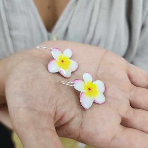 READY TO SHIP Frangipani Flower Resin Earrings - 925 Sterling Silver FJD$