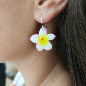 READY TO SHIP Frangipani Flower Resin Earrings - 925 Sterling Silver FJD$