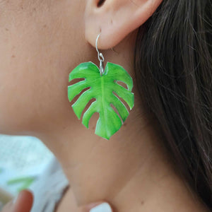 READY TO SHIP Monstera Leaf Resin Earrings - 925 Sterling Silver FJD$