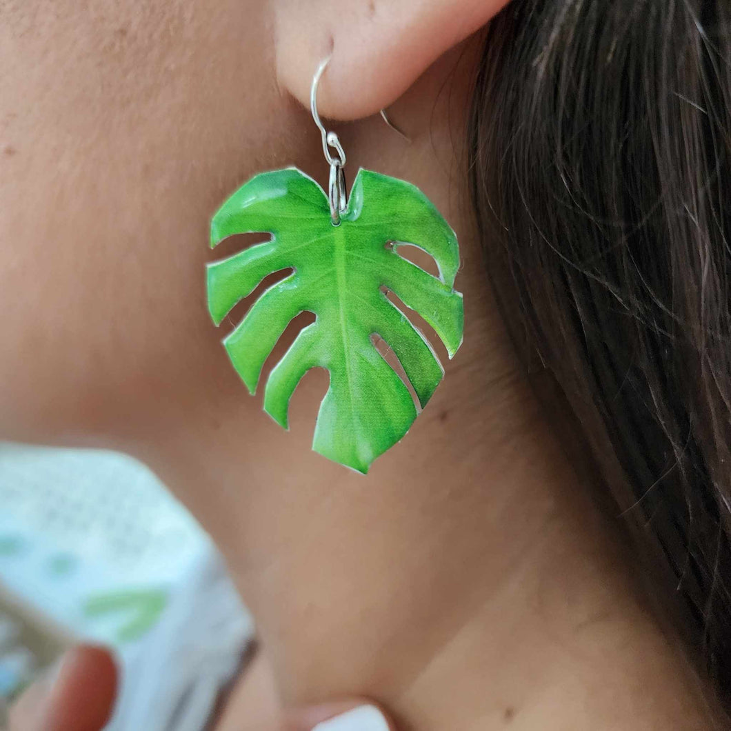 READY TO SHIP Monstera Leaf Resin Earrings - 925 Sterling Silver FJD$