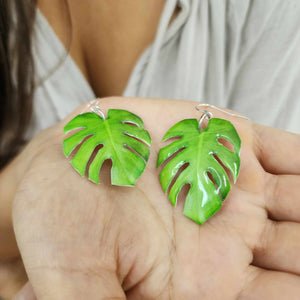 READY TO SHIP Monstera Leaf Resin Earrings - 925 Sterling Silver FJD$