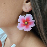 READY TO SHIP Hibiscus Flower Hoop Resin Earrings - 925 Sterling Silver FJD$