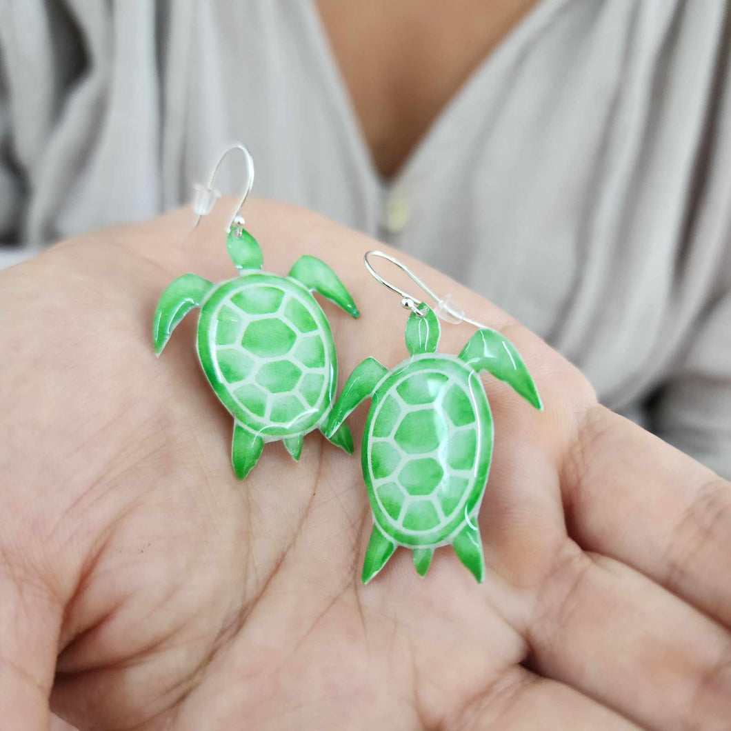 READY TO SHIP Vonu Turtle Resin Earrings - 925 Sterling Silver FJD$