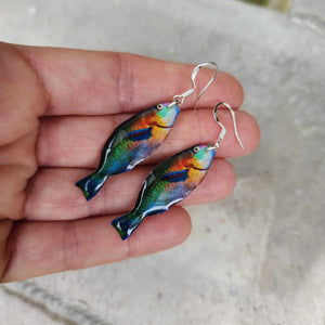 READY TO SHIP Parrot Fish Resin Earrings - 925 Sterling Silver FJD$