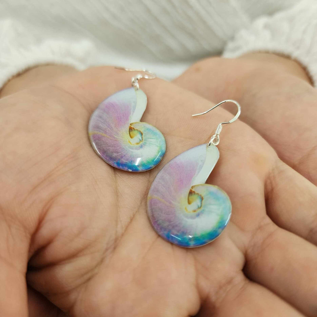READY TO SHIP Nautilus Shell Resin Earrings - 925 Sterling Silver FJD$