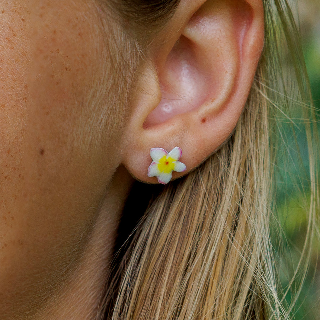 READY TO SHIP Frangipani Flower Stud Earrings - 925 Sterling Silver FJD$