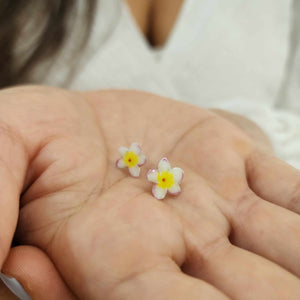 READY TO SHIP Frangipani Flower Stud Earrings - 925 Sterling Silver FJD$